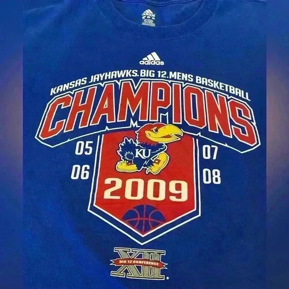 Kansas Jayhawks 2009 Big 12 Champs Short Sleeve Shirt size XXL color Blue - Picture 2 of 3